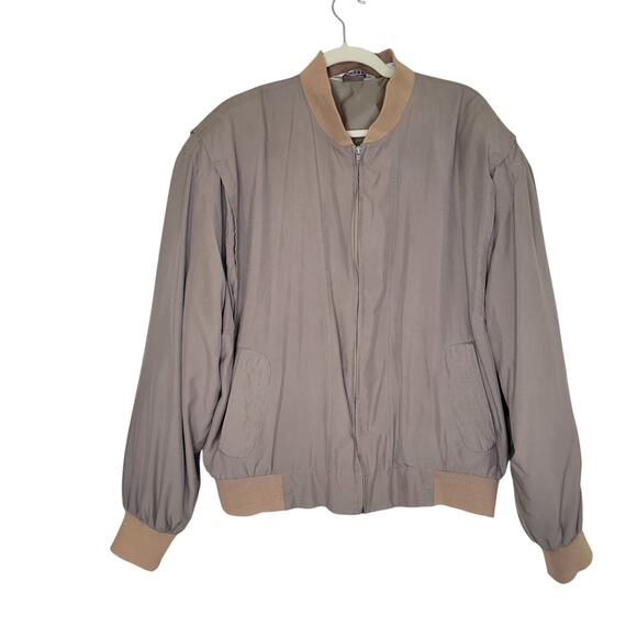 Genelli Jackets & Blazers - Vintage Genelli Bomber Jacket XL Pure Silk Tan Full Zip Ribbed Cuffs Lined Retro